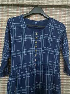 Navy Blue Plaid Tiered Maxi Dress