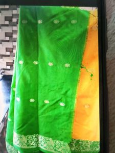 green women silk saree and makeup bundle