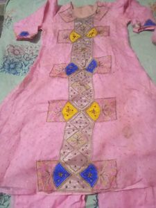 jaddiji work Pink Embroidered Kurta Set Dupat