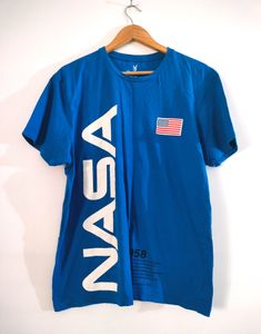 Blue With White Printed T Shirts (Men's)