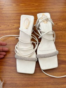White Strappy Lace-Up Heels