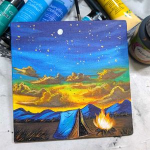 Mini Handmade Canvas Painting - Night Sky Camp