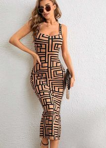 Geometric Print Bodycon Midi Dress(large)