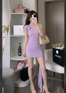 Lavender Ruched Bow Detail above knee Dress