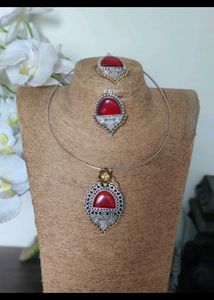 Elegant Red Stone brass hasli Jewellery Set