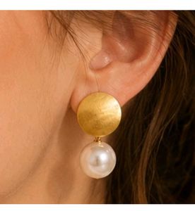 Chic Gold Disc &amp; Pearl Drop Earrings