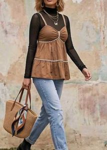 Chic Brown Tiered Camisole Top
