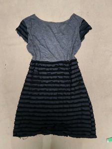 Grey &amp; Black Striped Ruffle Tunic Top
