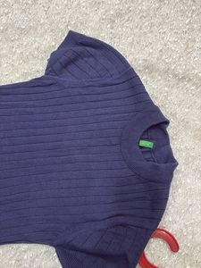 Navy Ribbed Knit Midi Dress
