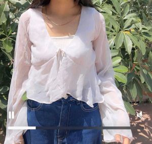 Sheer White Tie-Front Blouse