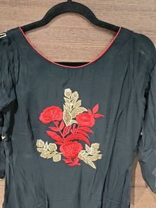 Black Kurta Set with Red Skirt