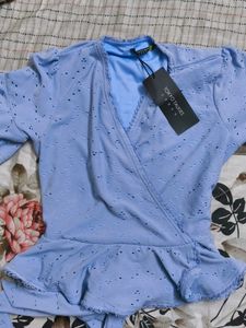 Light Blue Broderie Anglaise Wrap Top