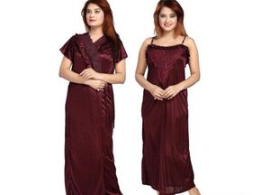 Elegant Maroon Nightgown with Robe Set