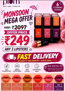 Plum Monsoon Mega Offer - 3 Lipsticks