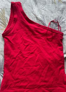 MNG Red One Shoulder Tank Top