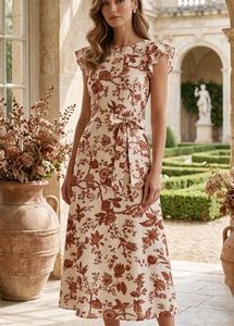 (Made in Myanmar)Chic Floral Print Midi Dress