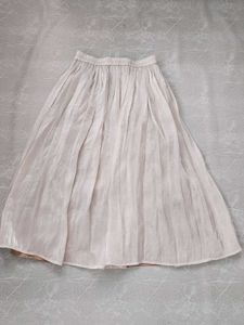 Pleated Midi Skirt in Beige