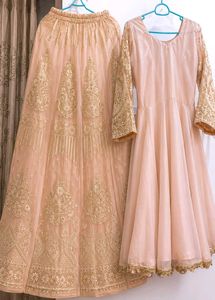 🌸 Beautiful Light Peach &amp; Gold Heavy Net Lehenga