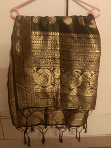 Elegant Black & Gold Silk dupatta fabric