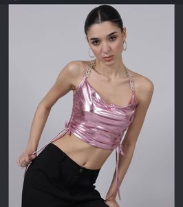 Pink Metallic Halter Top