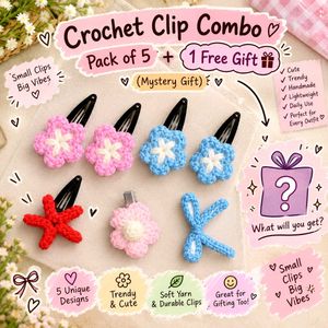 Handmade Crochet Hair Clips  Pack of 5 + Free Gift