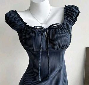 y2k Chic Navy Striped Ruffle Dress