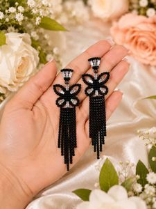 Elegant Black Butterfly Tassel Earrings