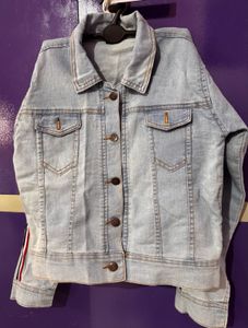 New Women's Denim Jacket with Striped Sleeves