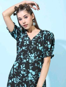 Floral Print Puff Sleeve Mini Dress