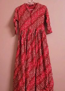Vibrant Red Bandhani Print Gown