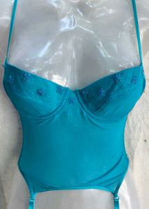 4410. Teal Lace Corset with Garter Straps