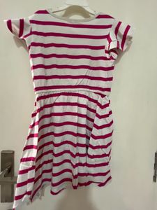 Gap Fit N Flare Dress In White Pink Stripes