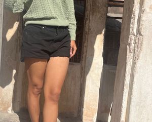 Black Denim High-Waisted Shorts