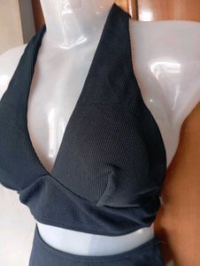 Black Ribbed Halter Bikini set