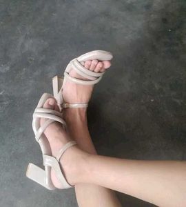 Stylish Beige Block Heels Sandals