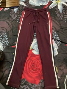 Maroon Sweatpants with Side Stripes