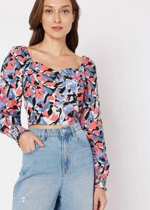 Veromoda Abstract Floral Print Square Neck Top
