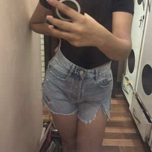 Light Wash Distressed Denim Shorts