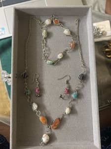 Boho Stone Necklace, Bracelet &amp; Earrings Set