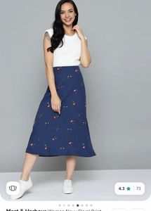 Chic Blue Floral A-Line Midi Skirt