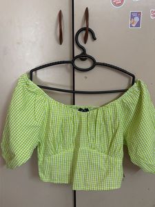 Lime Green Gingham Crop Top
