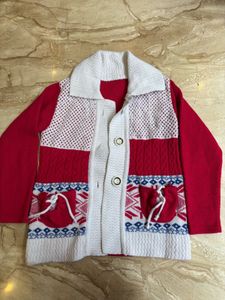 Chic Red & White Knit Cardigan❤️🍁🍂