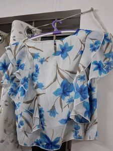 Blue Floral Ruffle Top