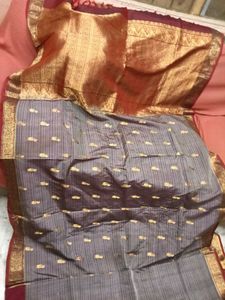 GentlyUsed Burgundy and Grey Pattu Sari WithBlo
