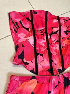 Vibrant Floral Corset &amp; Mini Skirt Set