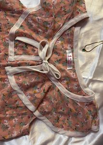 Floral Ruffle Neck Tie Top