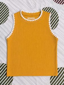 Mustard Yellow Ribbed Crochet Trim Tank Top