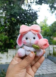 Handmade Crochet Bunny with Flower