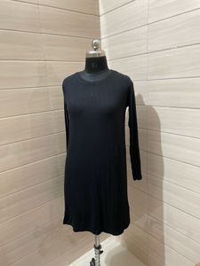 Black Ribbed Turtleneck Dress