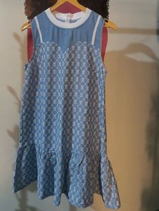 Chic Blue Patterned Sleeveless Dress